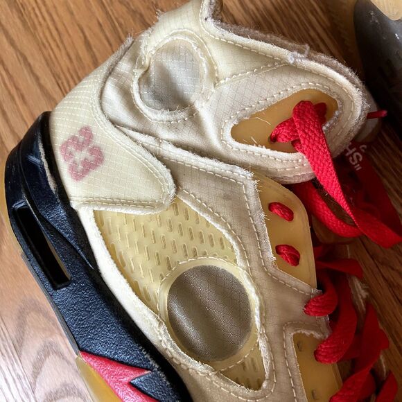 NIKE AIR JORDAN V 5 RETRO SP X OFF-WHITE SAIL MUSLIN FIRE RED BLACK SNEAKERS 9 - Picture 7 of 14
